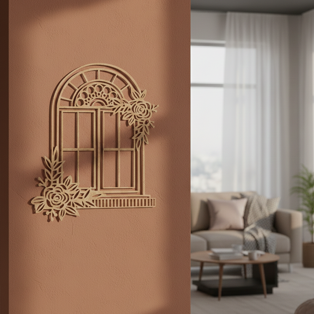 MDF Floral Arch Window Frame Cutout DIY Wall Decor Art Panel for painting and decoration mounted on wall