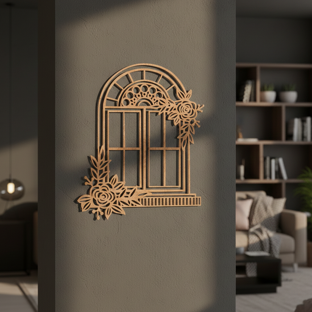 MDF Floral Arch Window Frame Cutout DIY Wall Decor Art Panel for painting and decoration mounted on wall