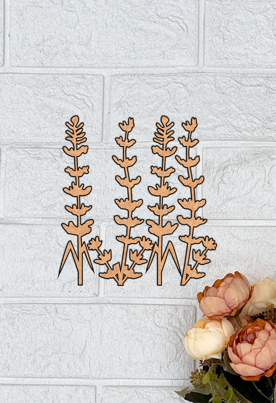 MDF Floral Stem Cutouts Set for DIY Wall Decor Craft Art XL! for painting and craft mounted on wall