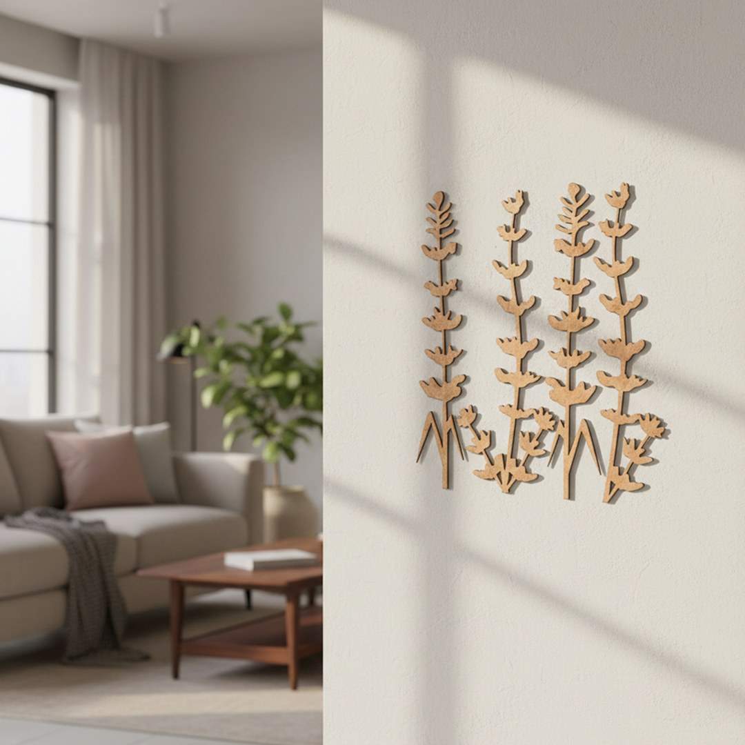 MDF Floral Stem Cutouts Set for DIY Wall Decor Craft Art XL! for painting and craft mounted on wall