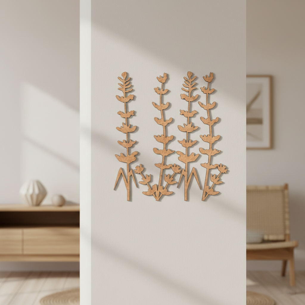 MDF Floral Stem Cutouts Set for DIY Wall Decor Craft Art XL! for painting and craft mounted on pillar