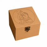Brown DIY MDF Lock box with an engraved design on the lid, featuring buddha and a circular emblem.