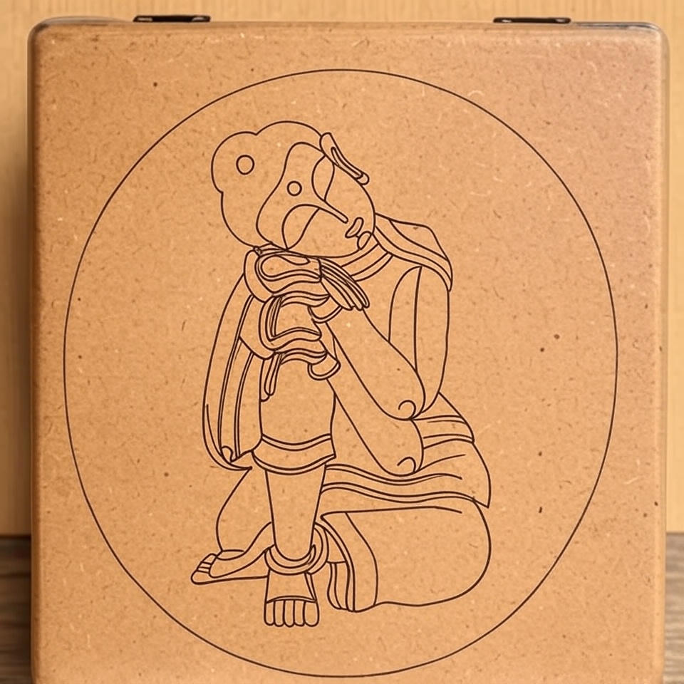 Buddha line art MDF lock box with secure vintage metal lock – top view
