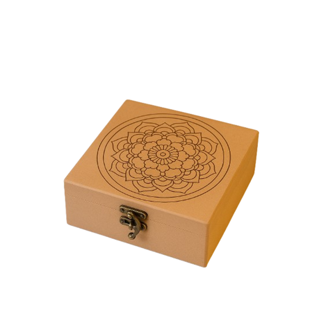 MDF box with a mandala design on a white background