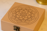 MDF lock box with engraved mandala design and vintage latch – top view