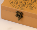 Close-up of metal latch on MDF mandala lock box – secure and stylish design