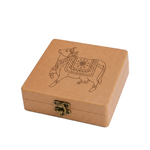 DIY MDF Lock box with a pichwai cow illustration on a white background