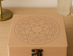 Mandala engraved MDF lock box for jewelry and valuables – close-up