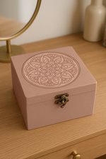 MDF lock box with intricate mandala engraving and vintage latch – top view