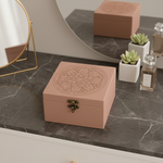 MDF jewelry box with mandala design on a marble surface