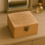 MDF box with floral design on a wooden surface