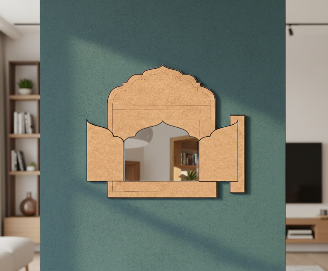 MDF Mughal Window Shutter Cutout DIY Wall Decor Frame for painting open window mounted on pillar