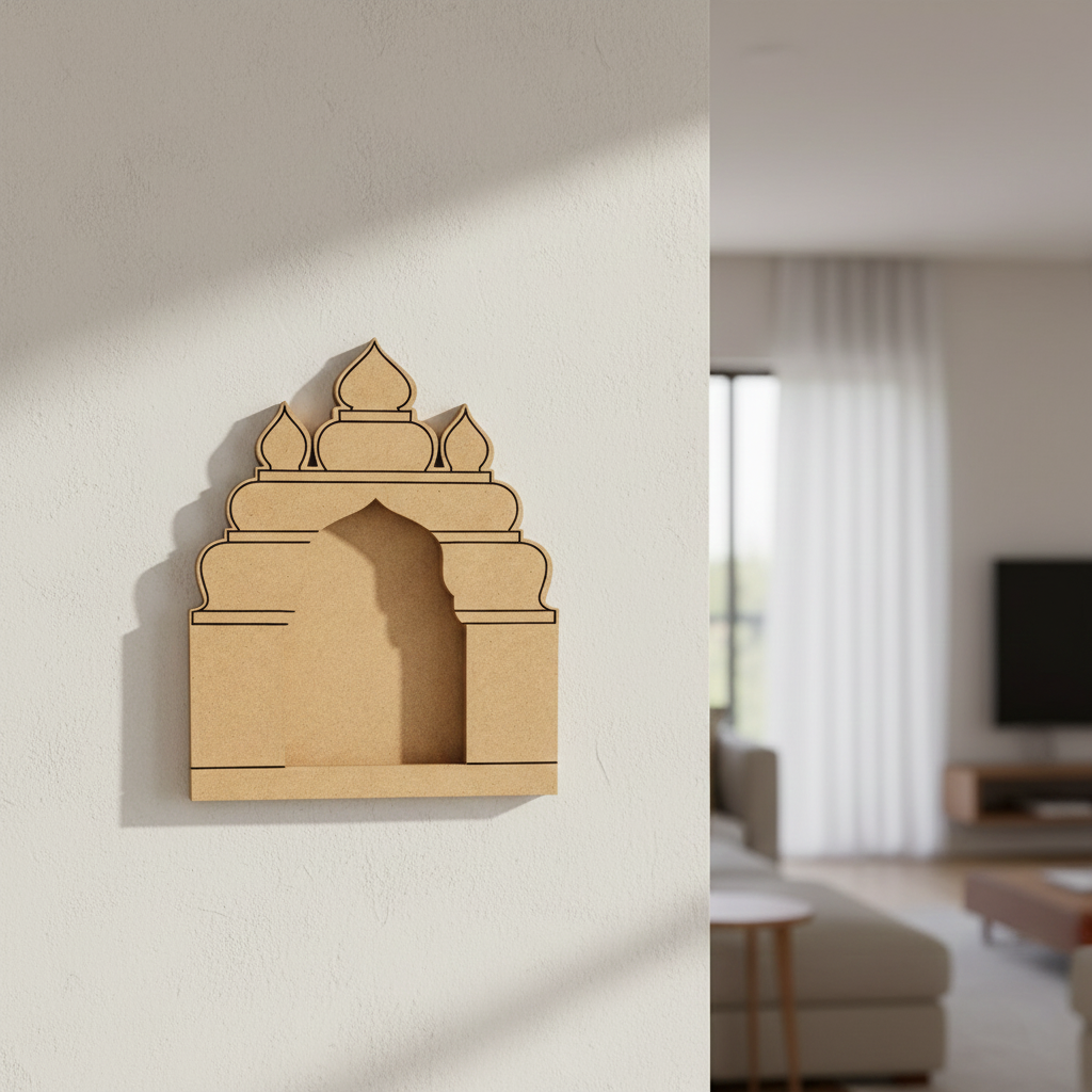 MDF Mini Mandir Temple DIY Pooja Stand Decor Base Stand MDF mounted on wall