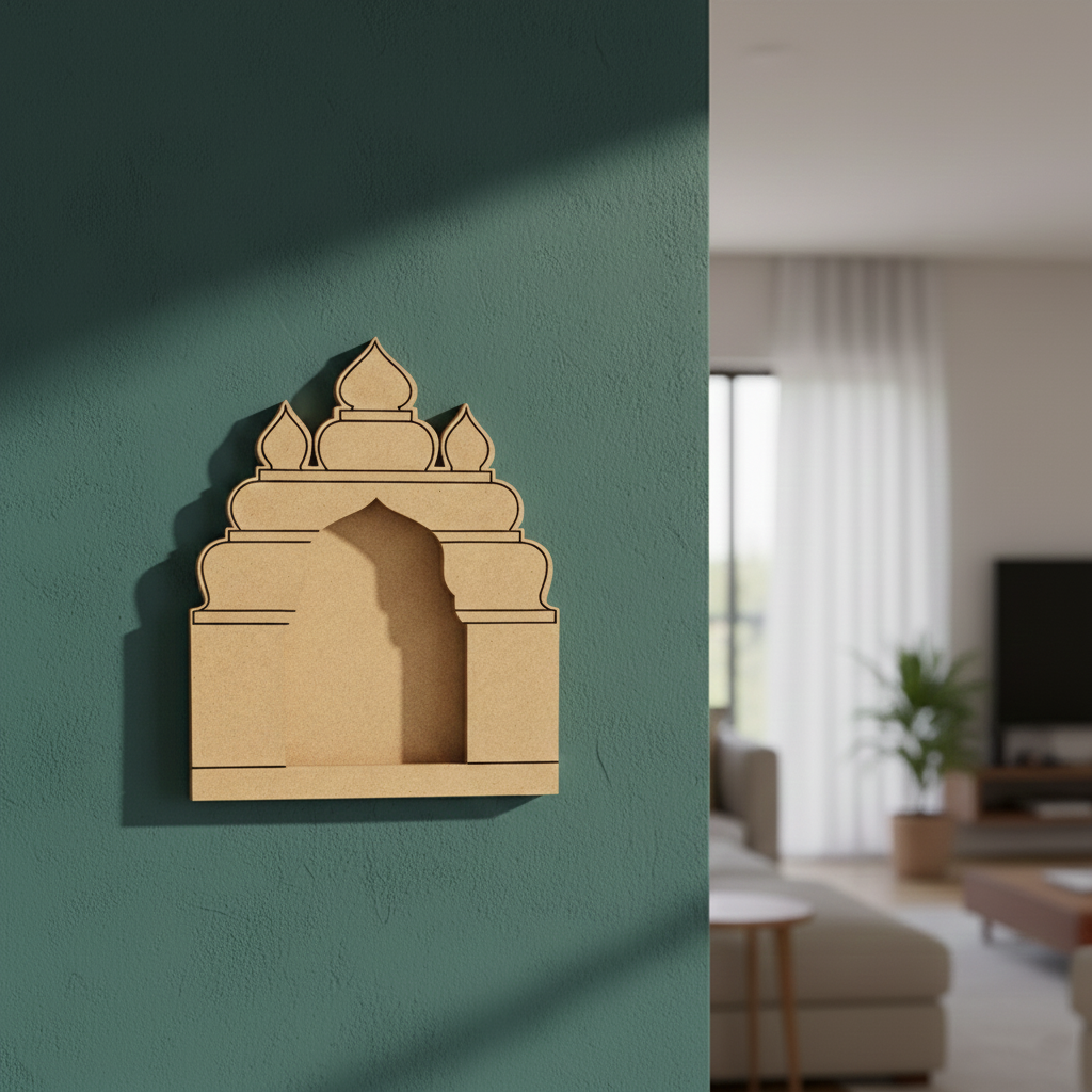 MDF Mini Mandir Temple DIY Pooja Stand Decor Base Stand MDF mounted on wall