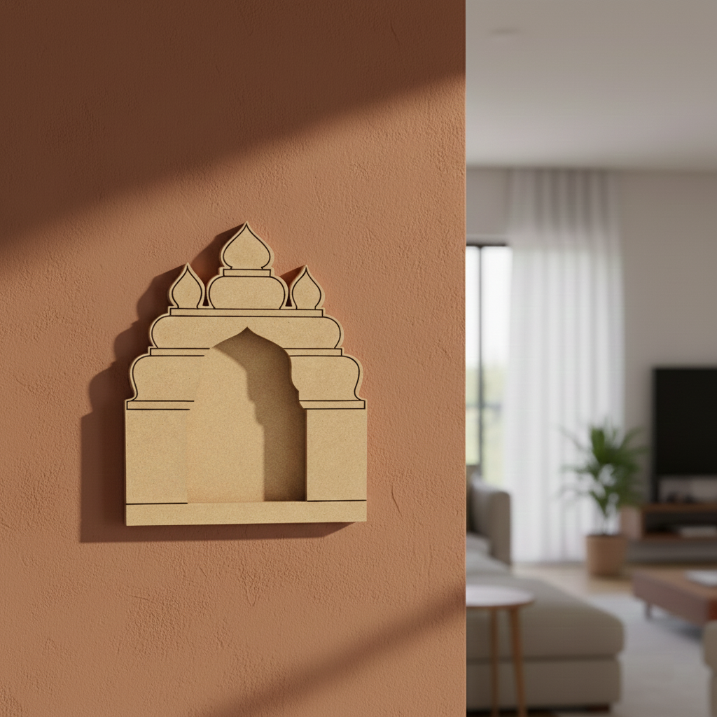 MDF Mini Mandir Temple DIY Pooja Stand Decor Base Stand MDF mounted on wall