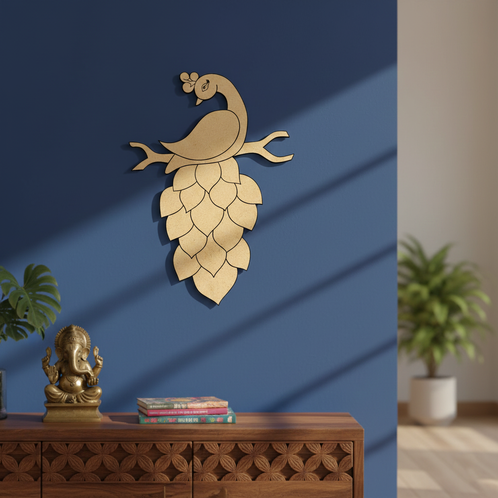 MDF Peacock Design DIY craft cutout wall decor base panel for painting and customization mounted on wall
