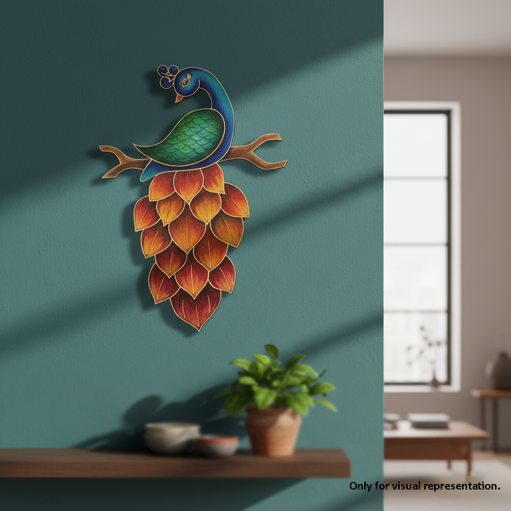 Painted MDF Peacock Design DIY craft cutout wall decor base panel mounted on wall
