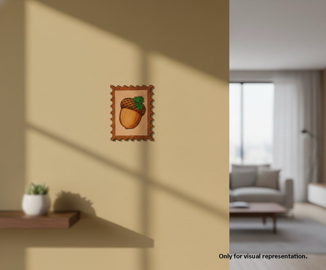 Painted MDF Acorn Stamp Design DIY craft cutout wall decor base  mounted on wall