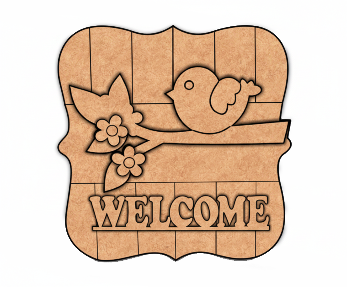 MDF Welcome Bird Wall Decor DIY Craft Quote Cutout Base