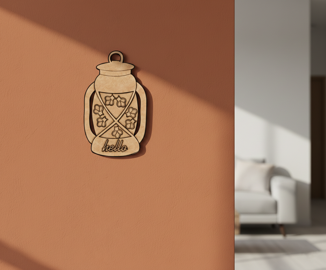 MDF Hello Lantern Wall Decor DIY Craft Quote Cutout Base mounted on wall