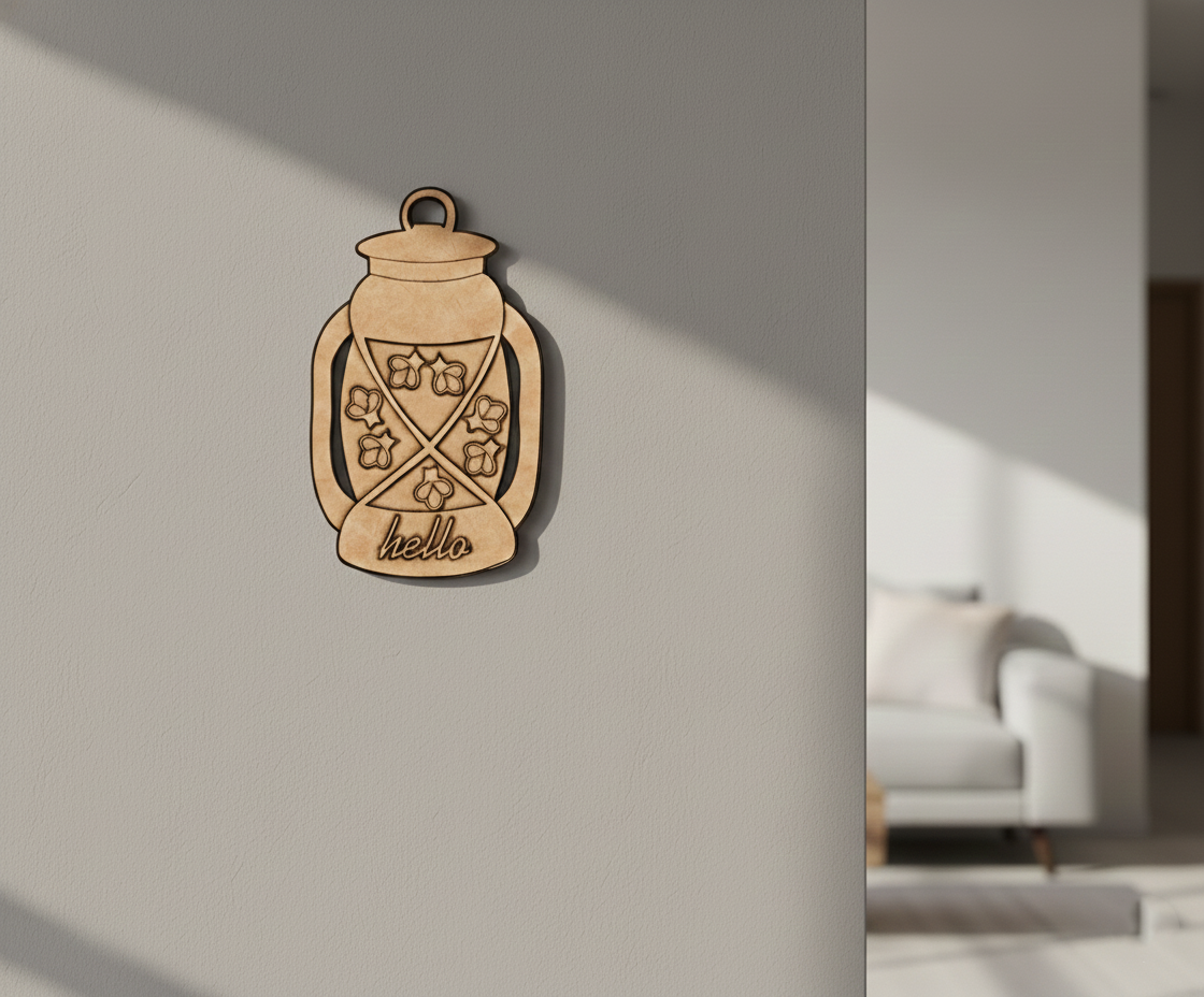 MDF Hello Lantern Wall Decor DIY Craft Quote Cutout Base mounted on wall