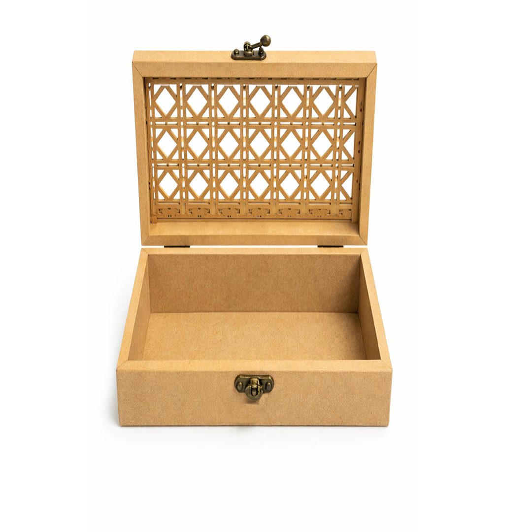 MDF Laser Cut Storage Box DIY Craft Design with Latch Holder for painting and customization