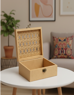 MDF Laser Cut Storage Box DIY Craft Design with Latch Holder for painting and customization show on table 