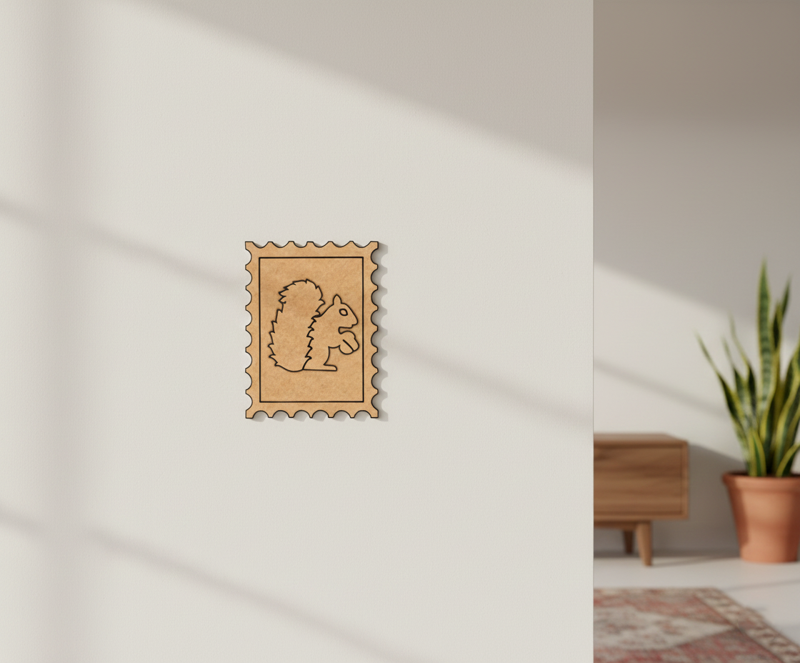 MDF Squirrel Stamp Frame DIY Craft Design Laser Cut Art Wall for painting and decoration mounted on wall