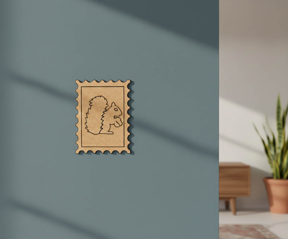 MDF Squirrel Stamp Frame DIY Craft Design Laser Cut Art Wall for painting and decoration mounted on wall