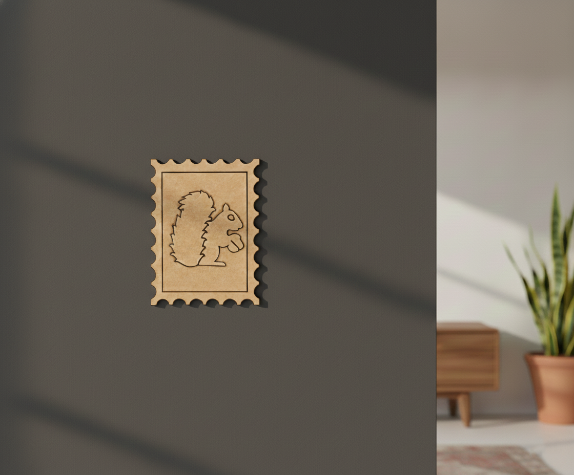 MDF Squirrel Stamp Frame DIY Craft Design Laser Cut Art Wall for painting and decoration mounted on wall