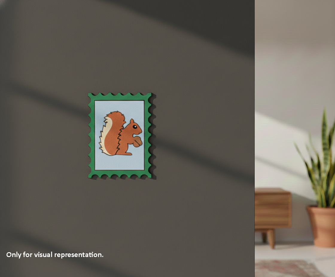 Painted MDF Squirrel Stamp Frame DIY Craft Design Laser Cut Art Wall  mounted on wall