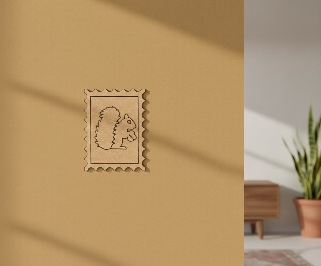 MDF Squirrel Stamp Frame DIY Craft Design Laser Cut Art Wall for painting and decoration mounted on wall