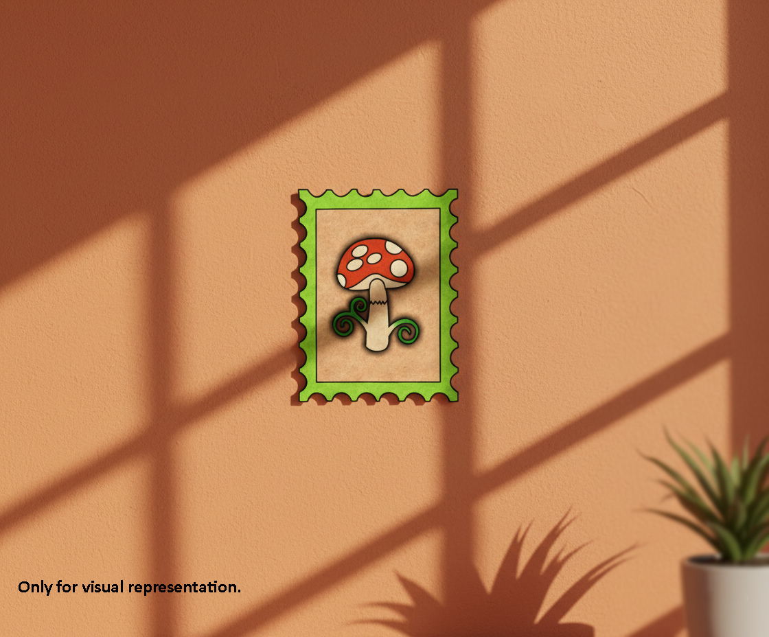 Painted MDF Mushroom Stamp Frame DIY Craft Design Laser Cut Art Wall for  decoration mounted on wall