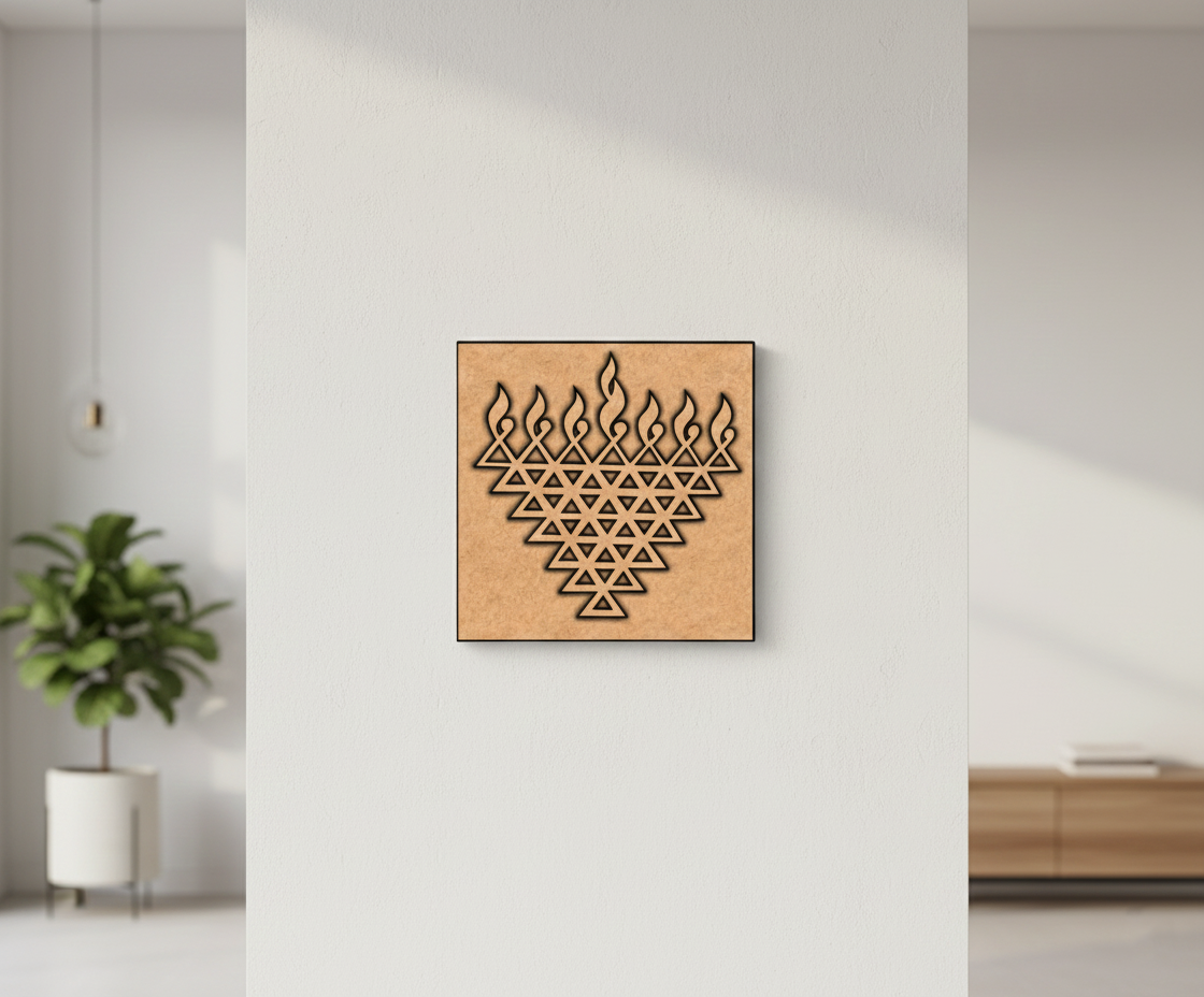MDF Triangle Diya Wall Panel DIY Craft Design Laser Cut Arts for painting and decoration mounted on pillar 