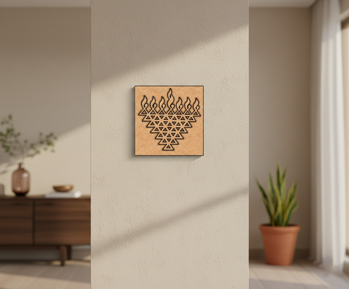 MDF Triangle Diya Wall Panel DIY Craft Design Laser Cut Arts for painting and decoration mounted on pillar 