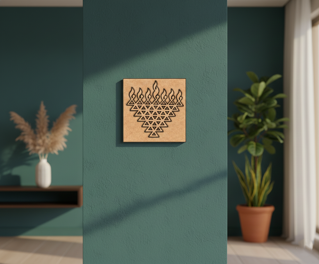MDF Triangle Diya Wall Panel DIY Craft Design Laser Cut Arts for painting and decoration mounted on pillar 