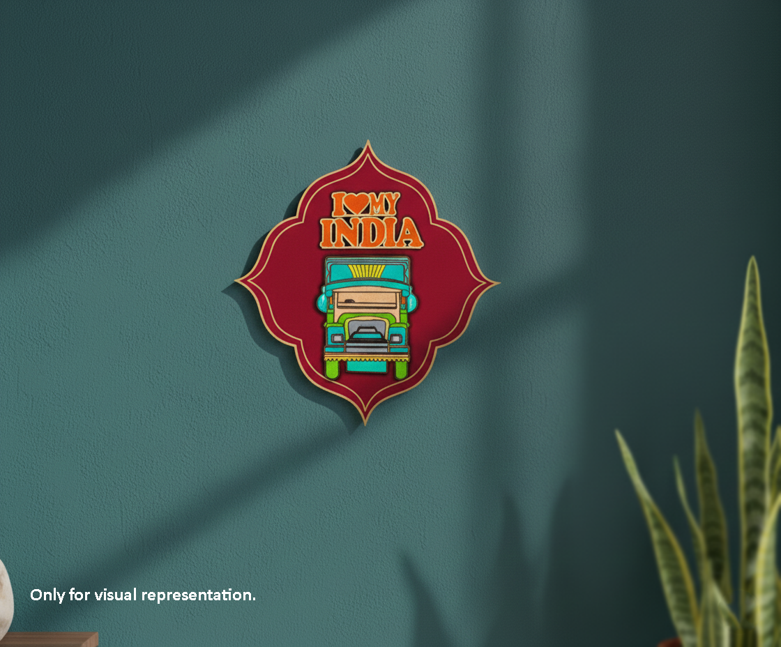 Painted MDF I Love My India truck design wall decor DIY craft cutout board for  art projects, mounted on wall