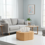 MDF tissue box holder on table, DIY craft storage box for painting, resin art and home decor projects