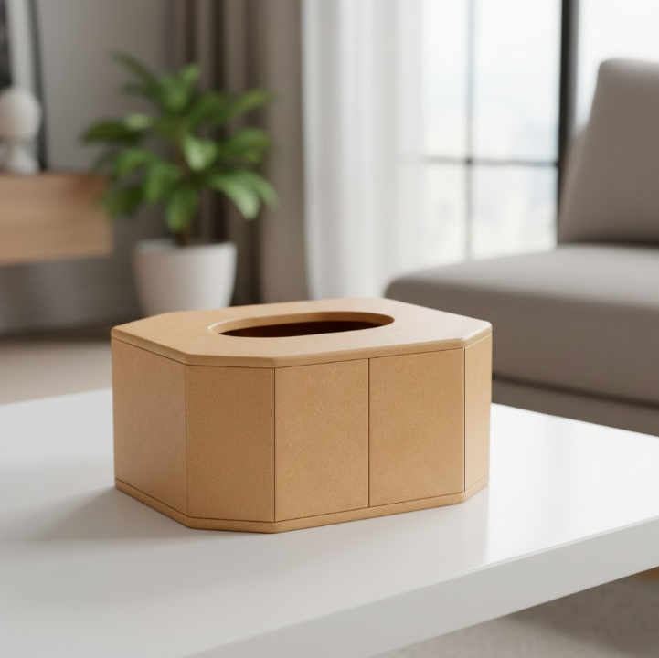 MDF tissue box holder is on table, DIY craft storage box for painting, resin art and home decor projects