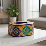 Painted MDF tissue box holder is on table, DIY craft storage box, resin art and home decor projects