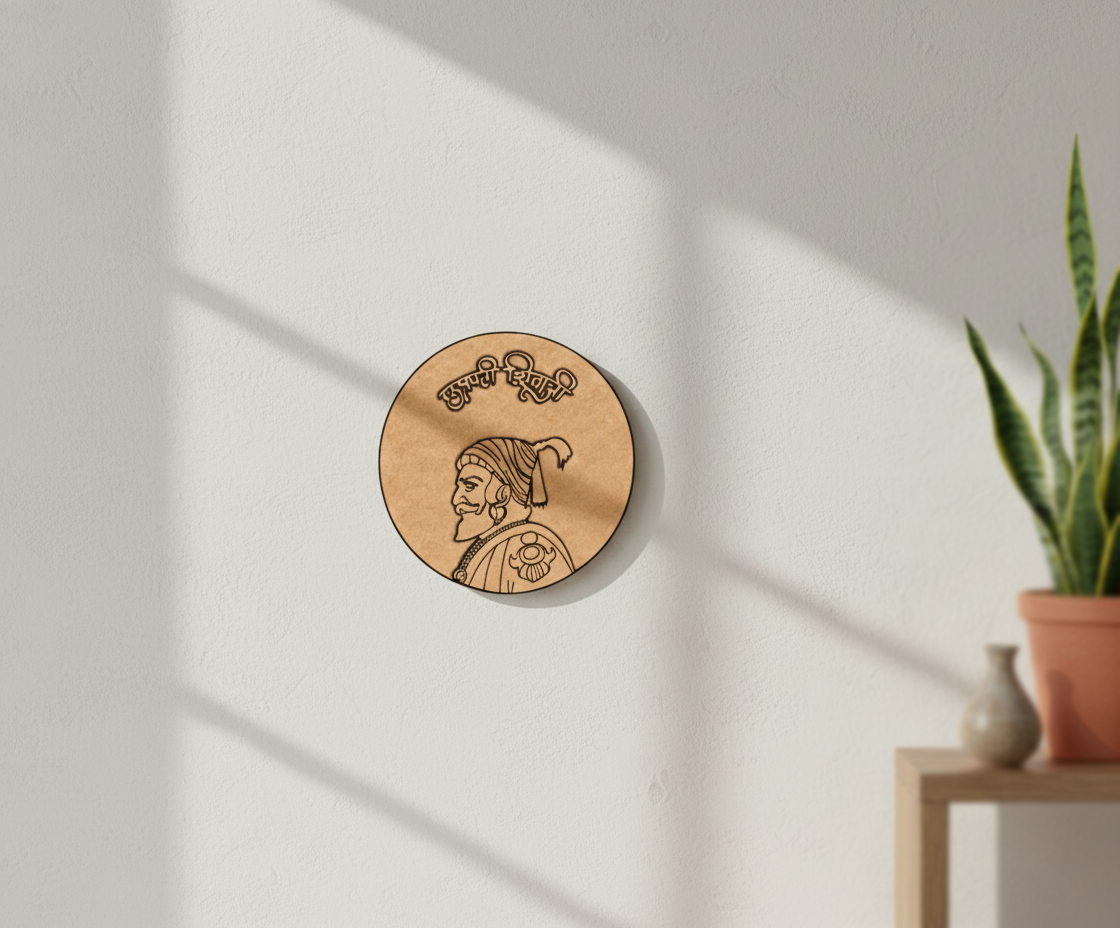 MDF Chhatrapati Shivaji Maharaj wall decor DIY craft cutout board for painting and art projects, mounted on wall