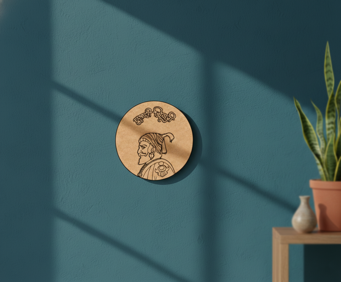 MDF Chhatrapati Shivaji Maharaj wall decor DIY craft cutout board for painting and art projects, mounted on wall