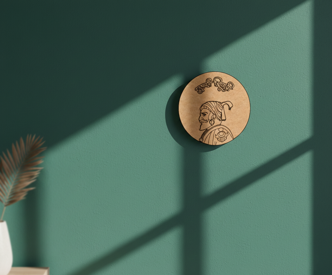 MDF Chhatrapati Shivaji Maharaj wall decor DIY craft cutout board for painting and art projects, mounted on wall