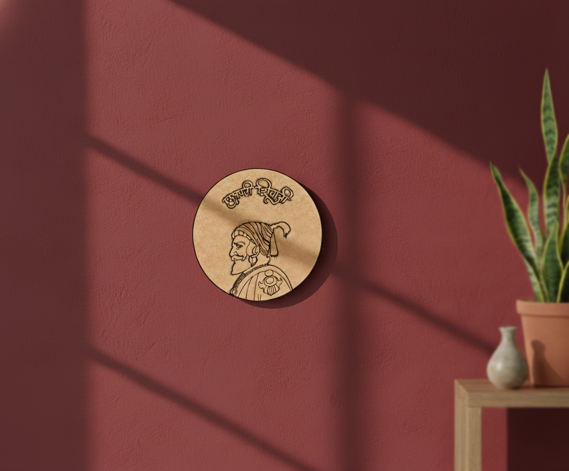 MDF Chhatrapati Shivaji Maharaj wall decor DIY craft cutout board for painting and art projects, mounted on wall