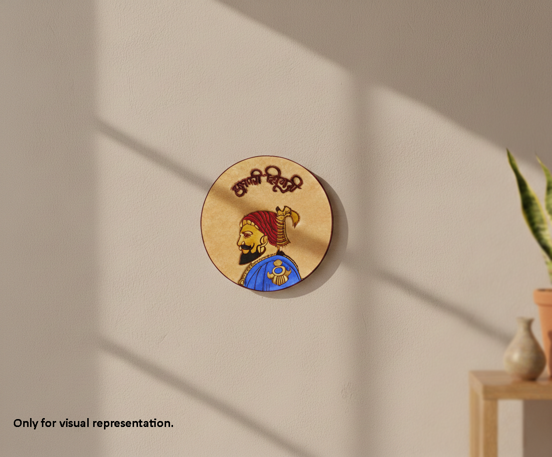 Painted MDF Chhatrapati Shivaji Maharaj wall decor DIY craft cutout board for art projects, mounted on wall