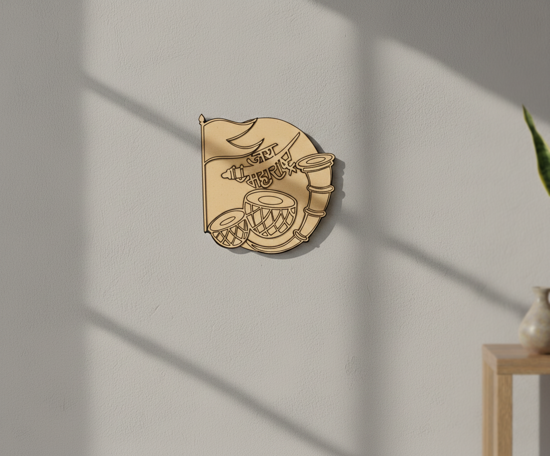 Unpainted MDF Jai Maharashtra Wall Decor DIY Craft Cutout Board, mounted on wall