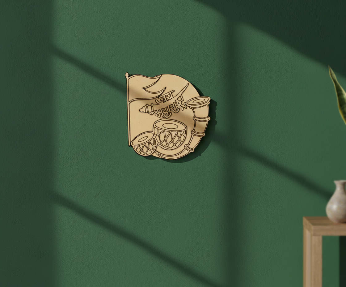 Unpainted MDF Jai Maharashtra Wall Decor DIY Craft Cutout Board, mounted on wall