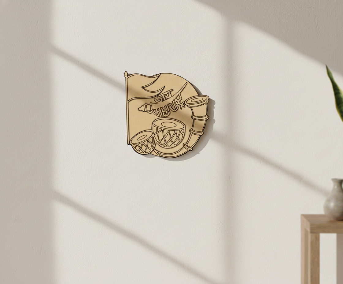 Unpainted MDF Jai Maharashtra Wall Decor DIY Craft Cutout Board, mounted on wall