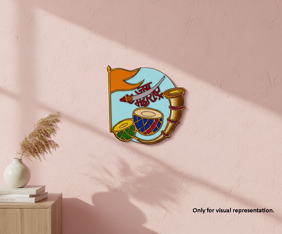 Painted MDF Jai Maharashtra Wall Decor DIY Craft Cutout Board, mounted on wall
