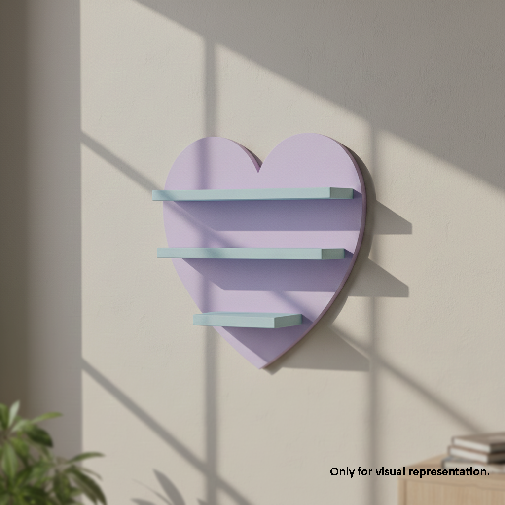 Painted MDF heart wall shelf DIY craft display storage shelf for home decor projects, mounted on wall